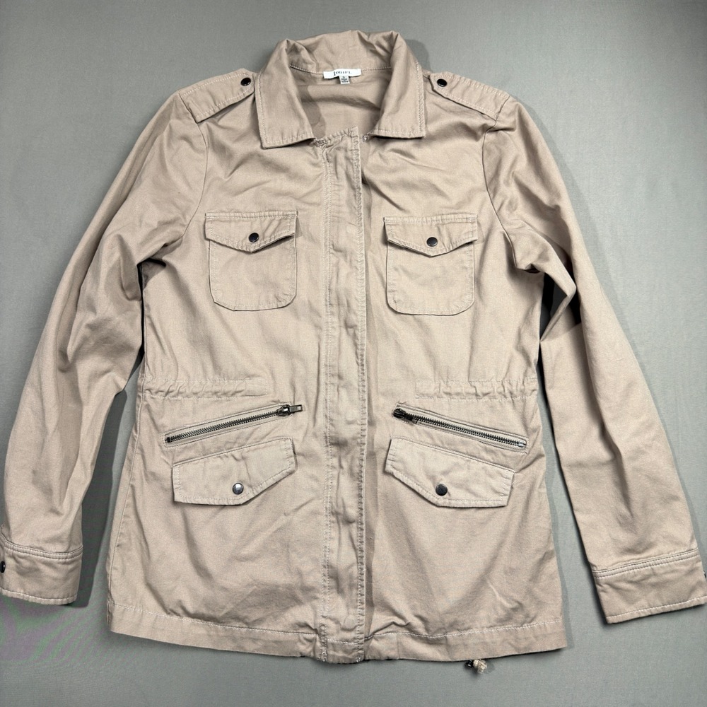 JODIFL Womens Beige Utility Jacket Lightweight‎ Full Zip Collared Small